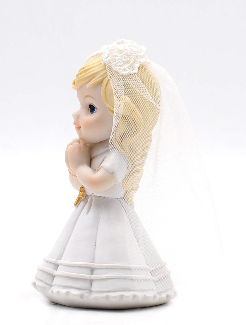 Comfy Hour First Holy Communion Gift for Girls - Praying Girl Figurine with Rosary - 6.7 Inch Catholic Religious Keepsake for Baptism, Confirmation, Christening - Hand-Painted Resin Statue - Image 3